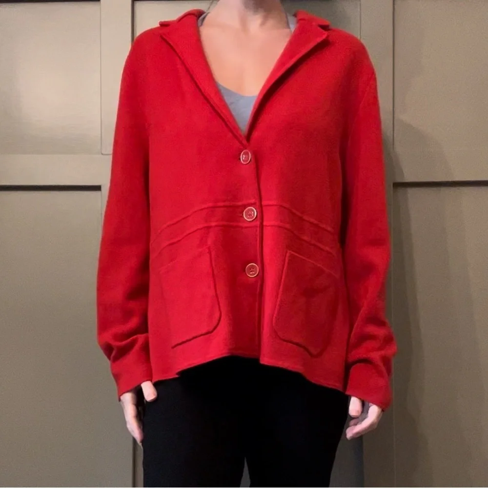 Talbots 100% Pure Merino Wool Sweater Blazer 3 Button Red W/ Pockets Size XL